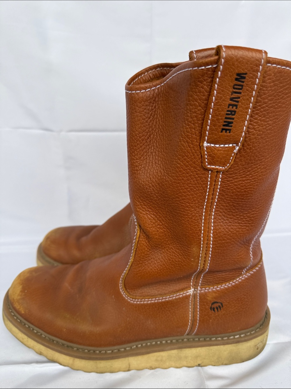 Men’s Wellington Wedge Wolverine Tan Leather Pull-On Work Boots- 11.5
